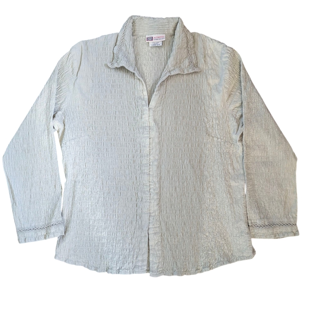 Vintage 70s Faded Glory Cotton Shirt Blouse, Unique Button, Sz L